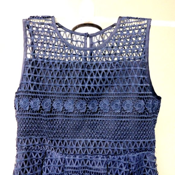 Bardot Junior Lace Eyelet Dress Kids Girls Size 14 Navy Sleeveless - Picture 5 of 7